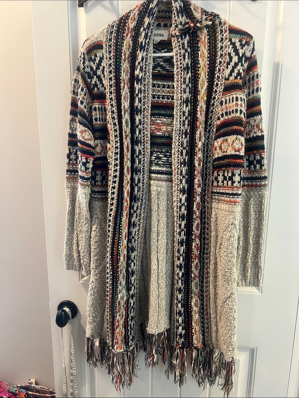 Colorful Patterned Fringe Cardigan sweater